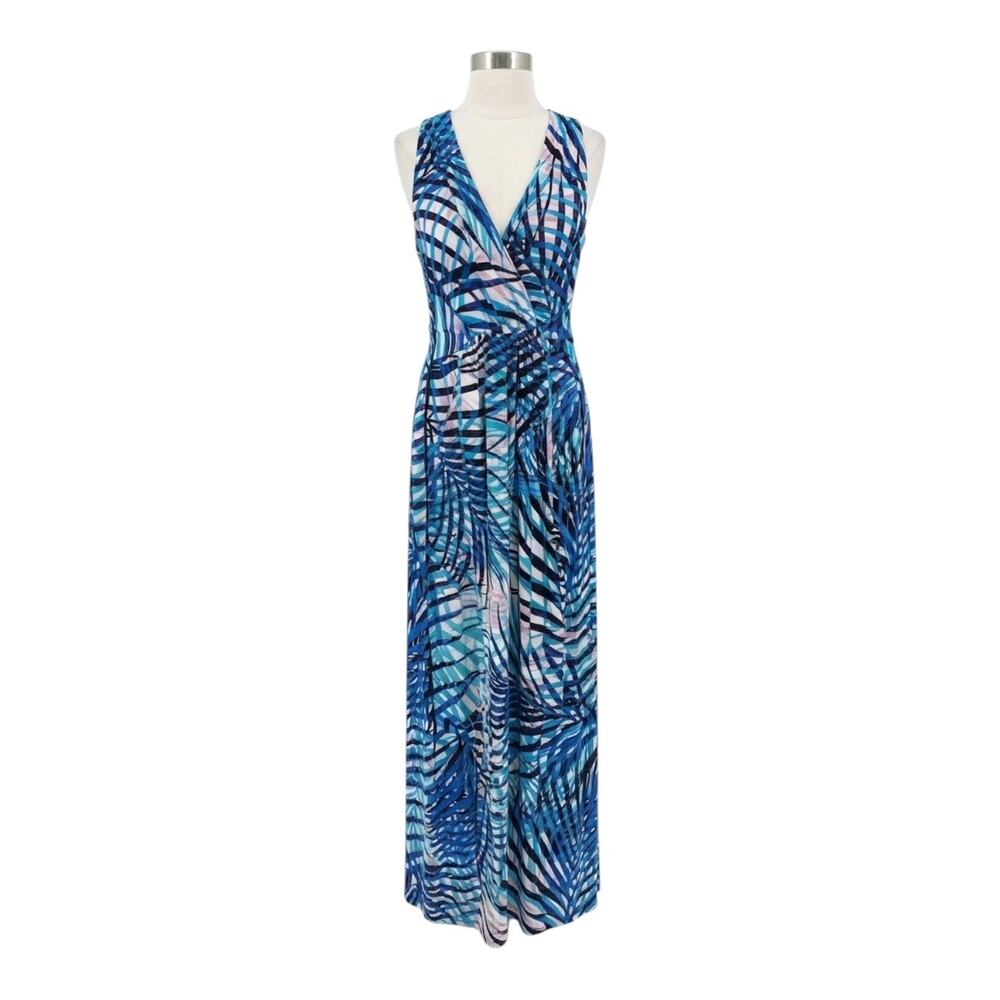 Motherhood Maternity Blue Abstract Palm Leaf Sleeveless Maxi Dress XL